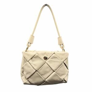 Isadora Woven Leather Shoulder Bag Cream Quilted Zip Top Gold Hardware